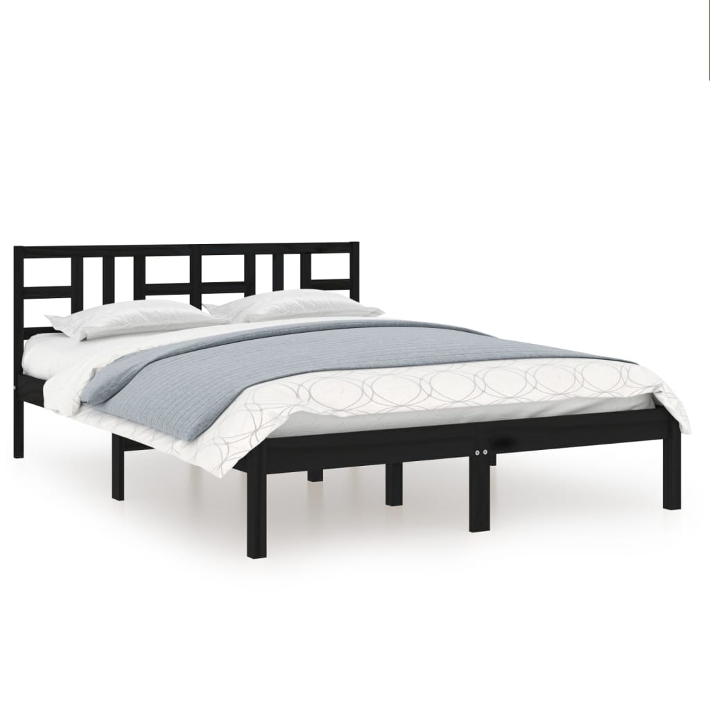 vidaXL Bedframe massief hout zwart 135x190 cm