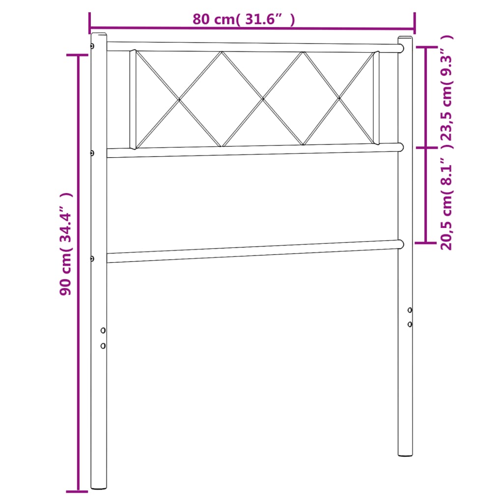 vidaXL Hoofdbord 75 cm metaal zwart