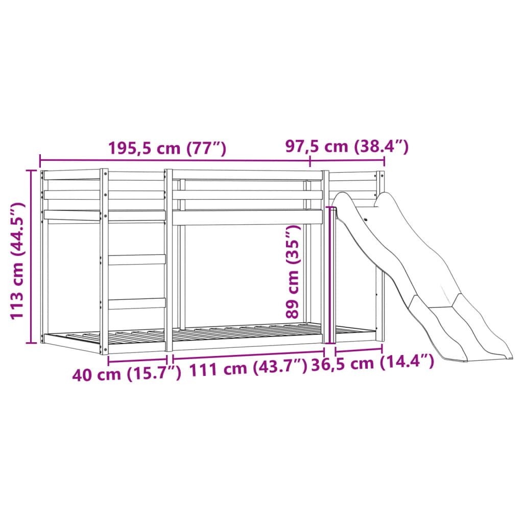 vidaXL Stapelbed met glijbaan en gordijnen wit en zwart 90x190 cm