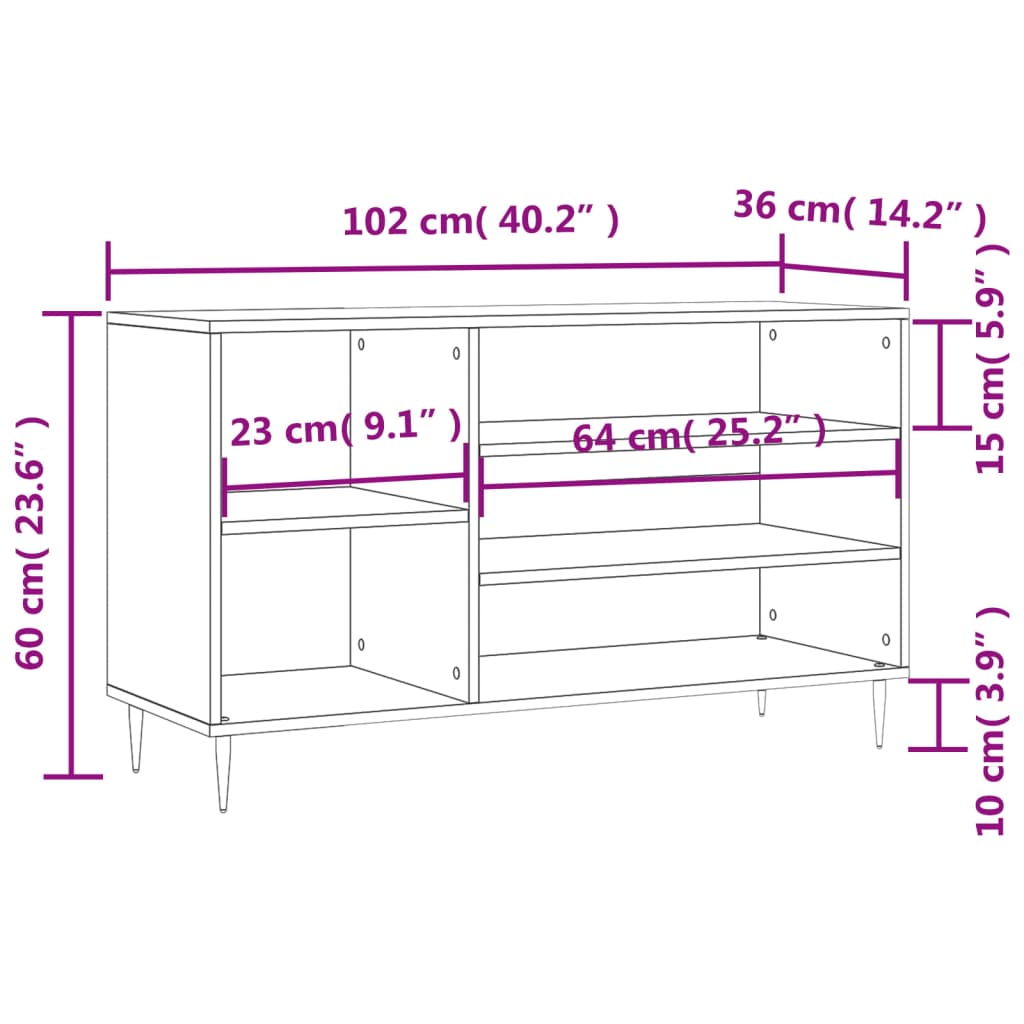 vidaXL Schoenenkast 102x36x60 cm bewerkt hout hoogglans wit