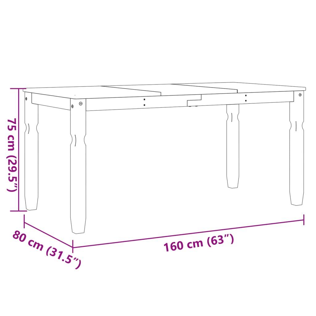 vidaXL Eettafel Corona 160x80x75 cm massief grenenhout