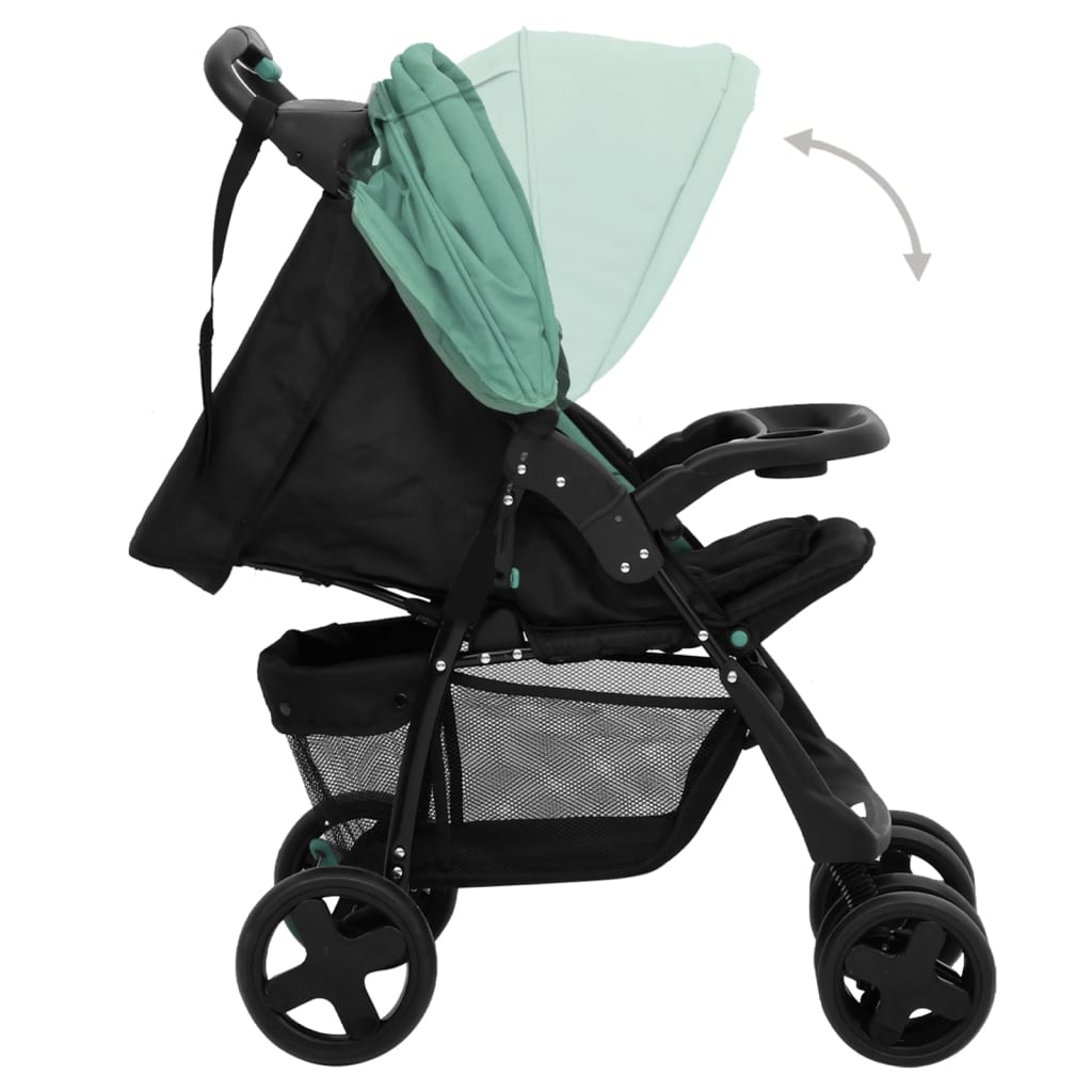 vidaXL Kinderwagen 3-in-1 staal groen en zwart