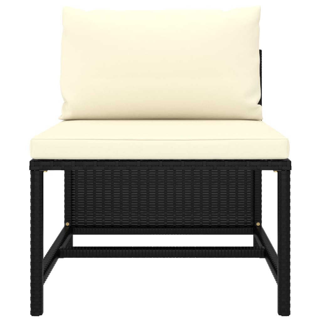 vidaXL 3-delige Loungeset met kussens poly rattan zwart