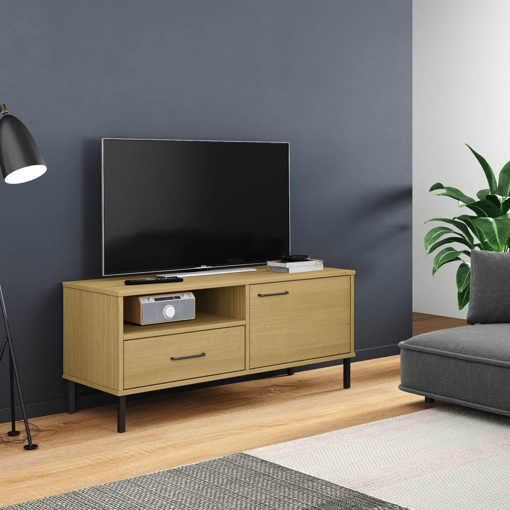 vidaXL Tv-meubel met metalen poten OSLO massief grenenhout bruin