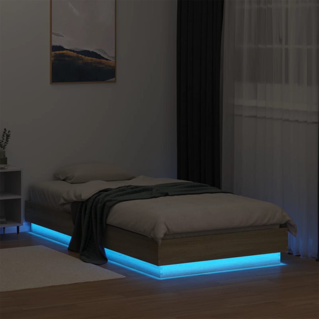 vidaXL Bedframe met LED-verlichting sonoma eikenkleurig 90x190 cm