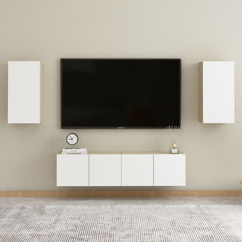vidaXL Tv-meubel 30,5x30x60 cm spaanplaat wit en sonoma eikenkleurig