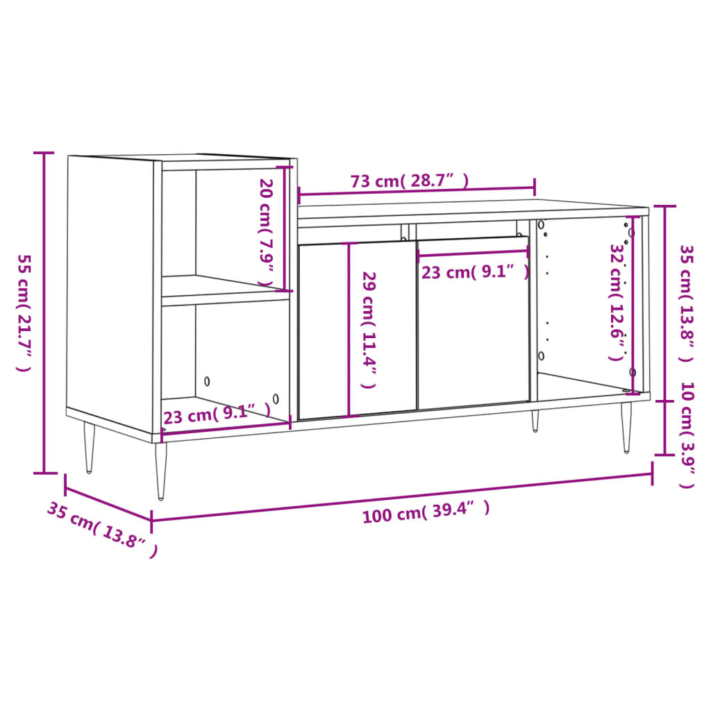 vidaXL Tv-meubel 100x35x55 cm bewerkt hout grijs sonoma eikenkleurig