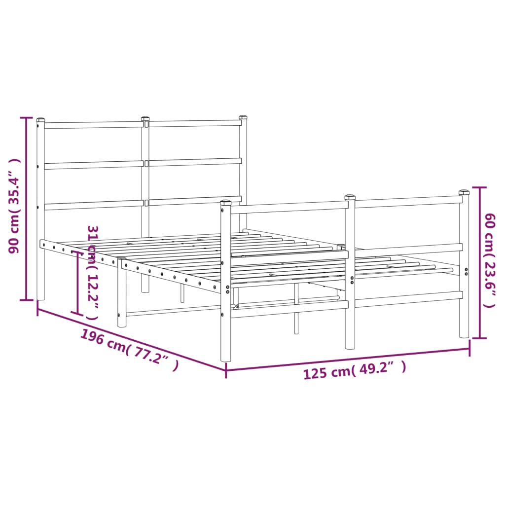 vidaXL Bedframe met hoofd- en voeteneinde metaal zwart 120x190 cm