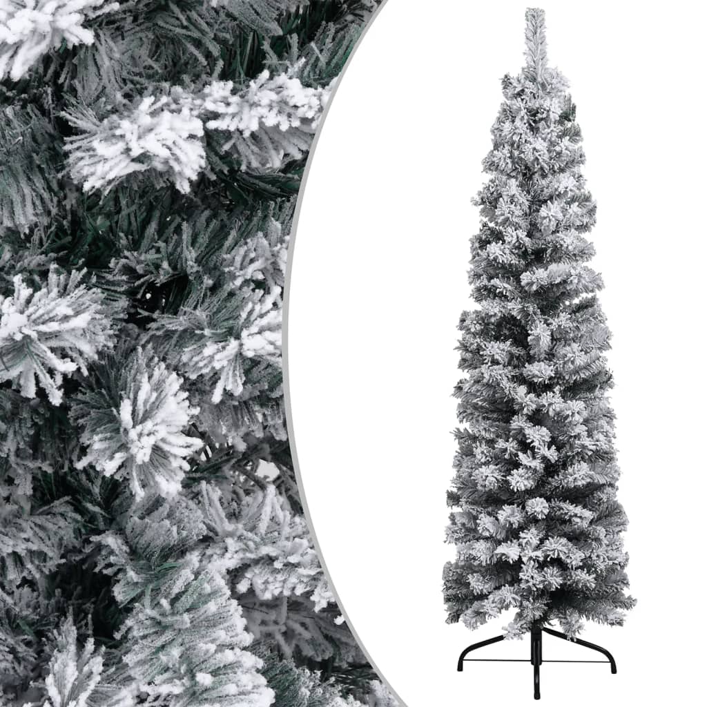vidaXL Kunstkerstboom met verlichting en sneeuw smal 120 cm PVC groen