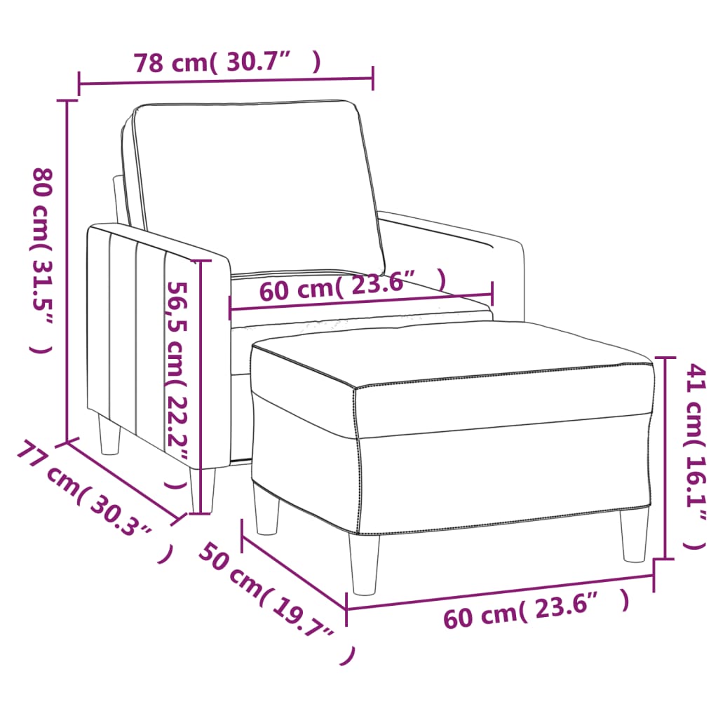 vidaXL Fauteuil met voetenbank 60 cm fluweel crèmekleurig