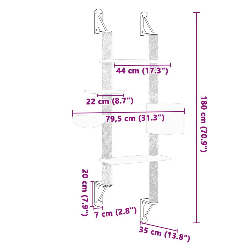 vidaXL Kattenmeubel wandgemonteerd met krabpaal 180 cm donkergrijs