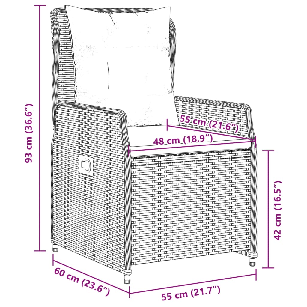 vidaXL 3-delige Bistroset met kussens poly rattan grijs