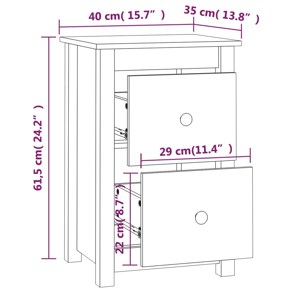 vidaXL Nachtkastjes 2 st 40x35x61,5 cm massief grenenhout honingbruin