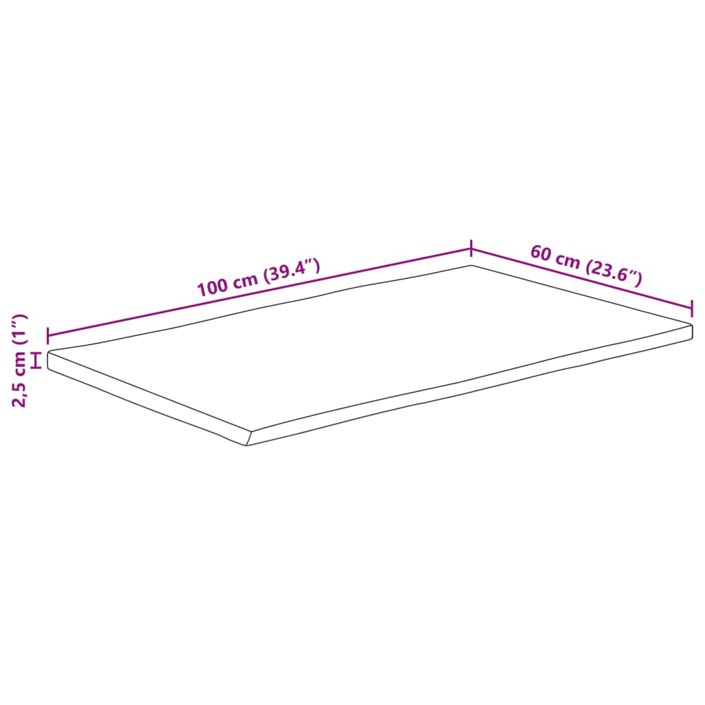 vidaXL Tafelblad rechthoekig natuurlijke rand 100x60x2,5 cm acaciahout