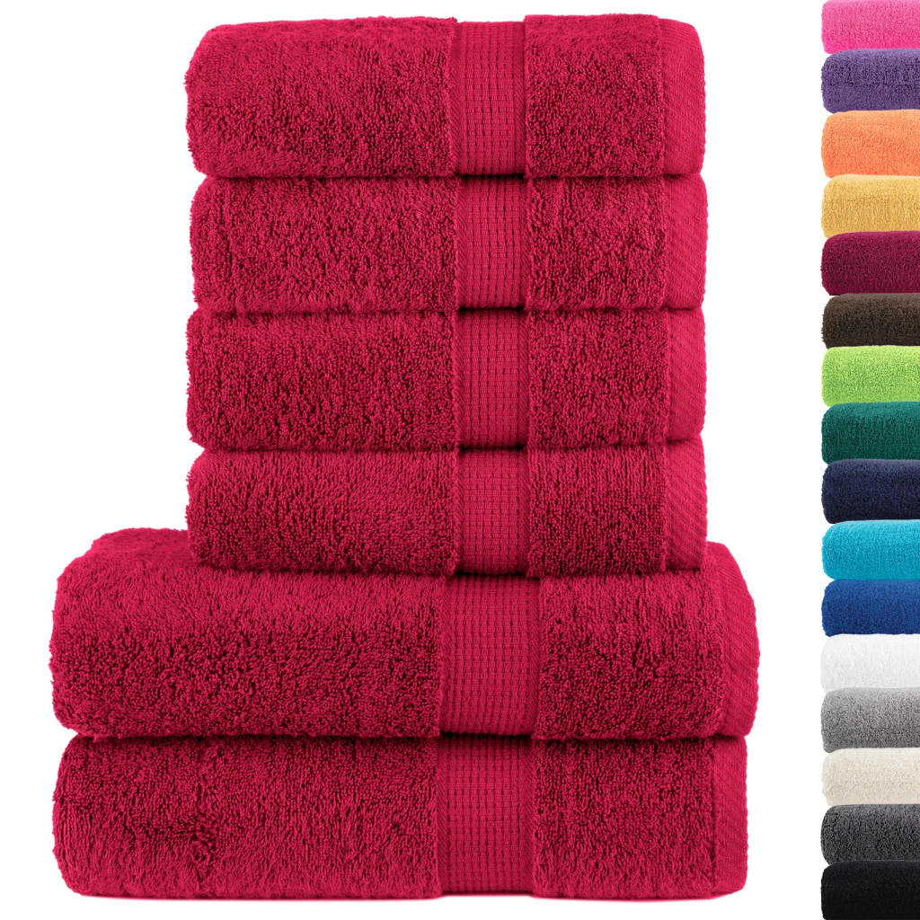 vidaXL 6-delige Handdoekenset 600 g/m² 100% katoen rood