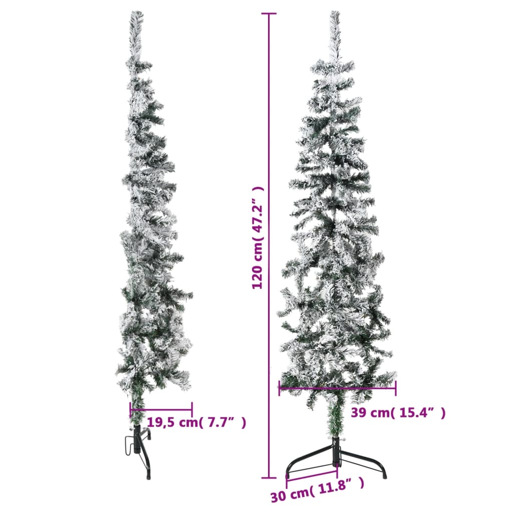 vidaXL Kunstkerstboom half met sneeuw smal 120 cm