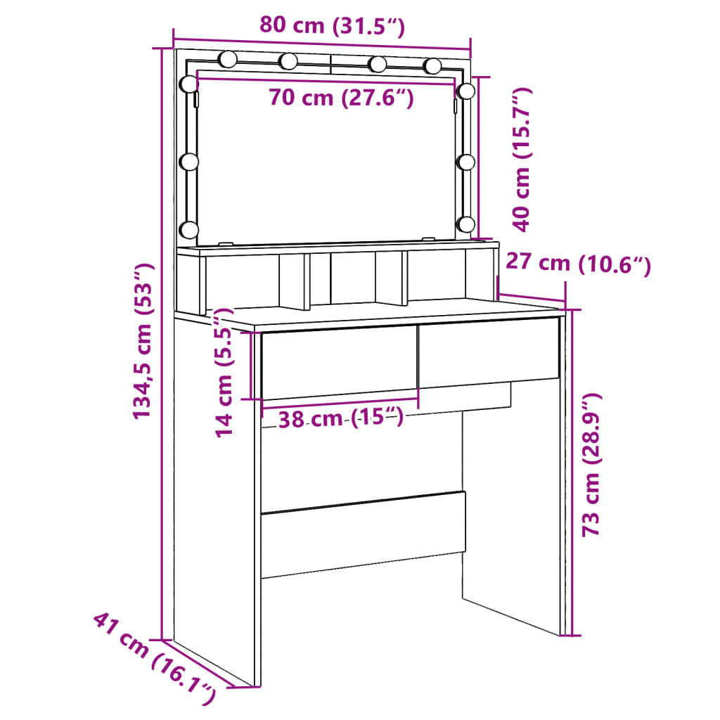 vidaXL Kaptafel met LED 80x41x134,5 cm gerookt eikenkleurig