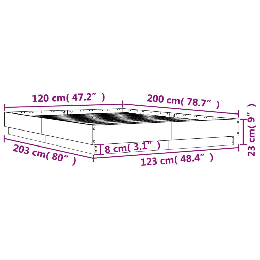 vidaXL Bedframe bewerkt hout grijs sonoma eikenkleurig 120x200 cm