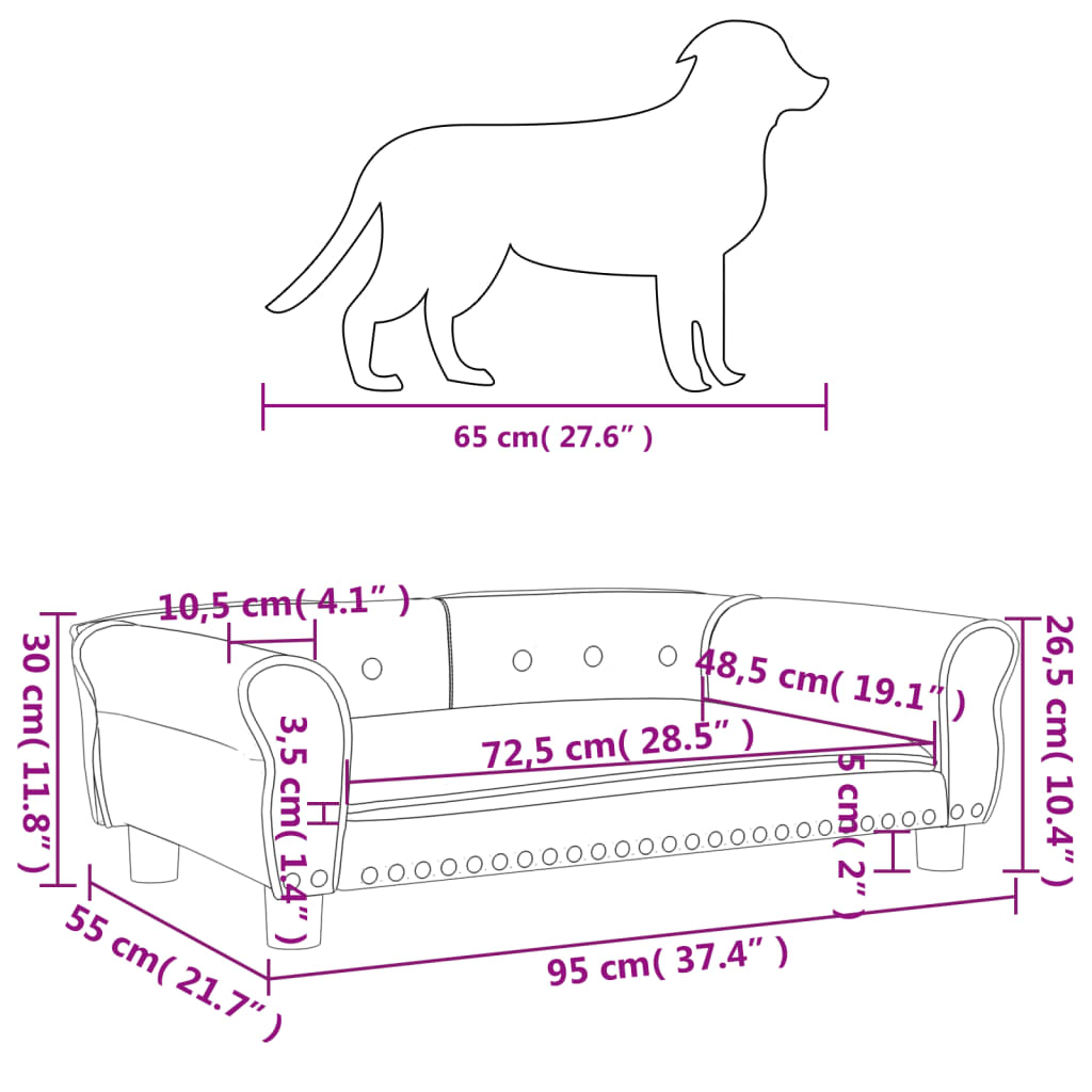 vidaXL Hondenmand 95x55x30 cm fluweel roze