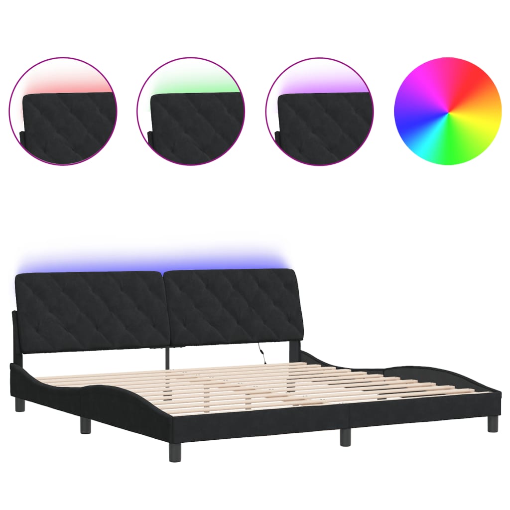 vidaXL Bedframe met LED-verlichting fluweel zwart 200x200 cm