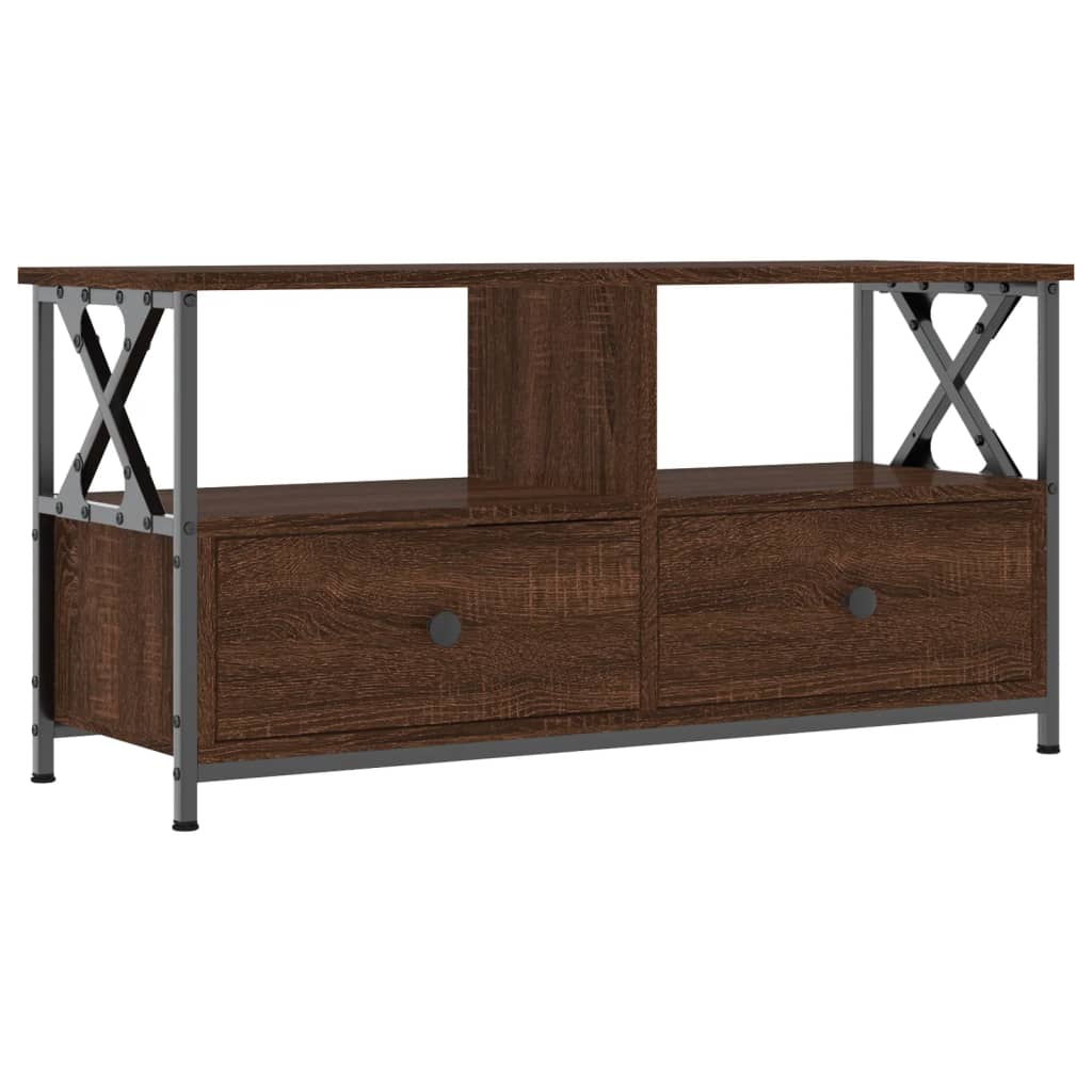 vidaXL Tv-meubel 90x33x45 cm bewerkt hout en ijzer bruin eikenkleur