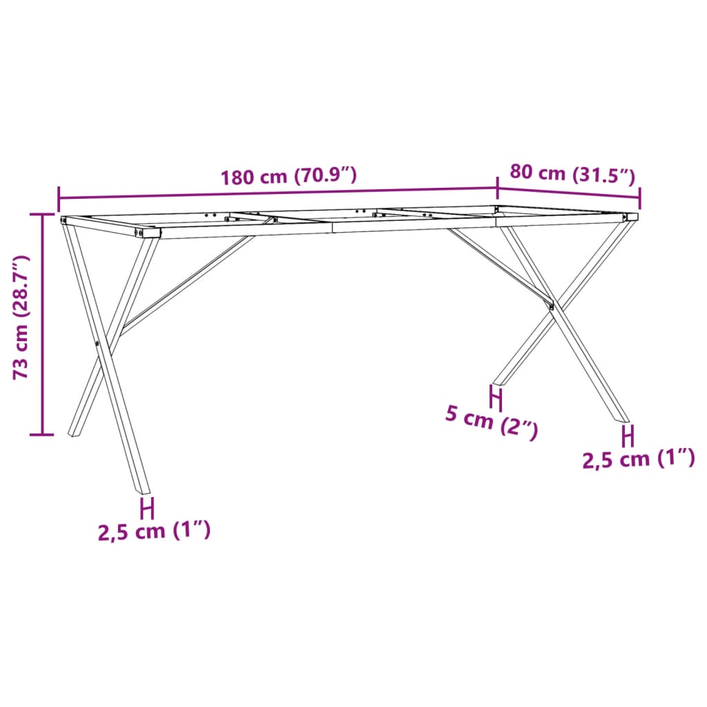 vidaXL Eettafelpoten X-frame 180x80x73 cm gietijzer