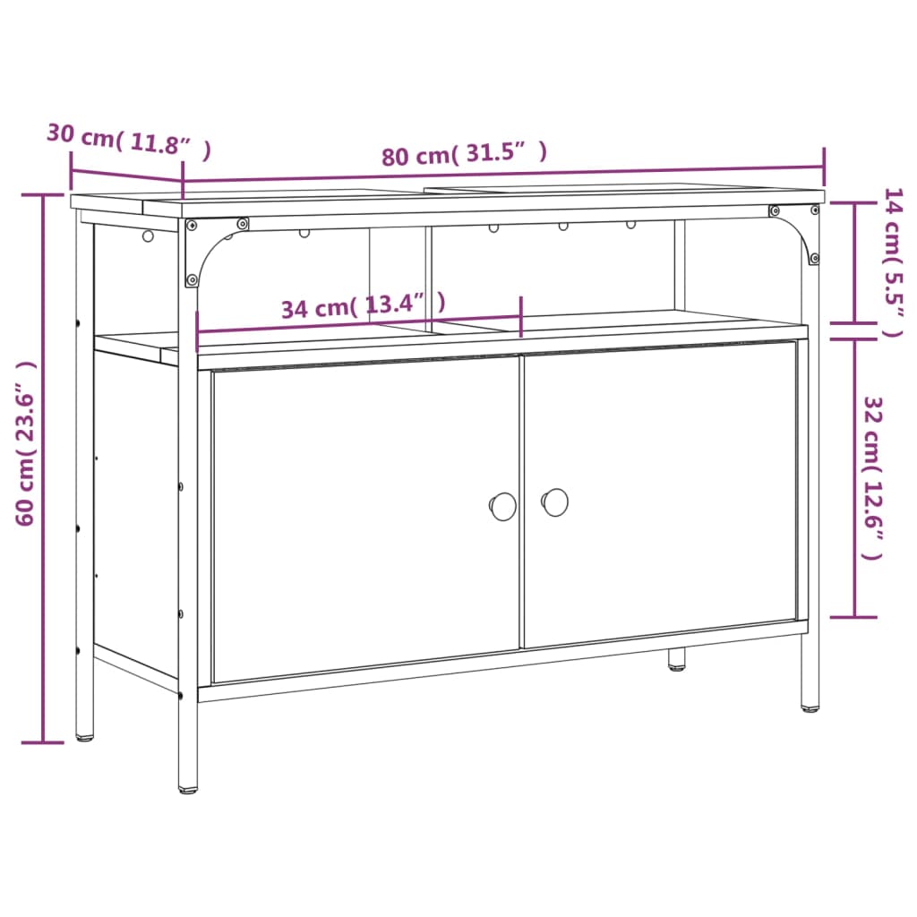 vidaXL Wastafelkast 80x30x60 cm bewerkt hout sonoma eikenkleurig