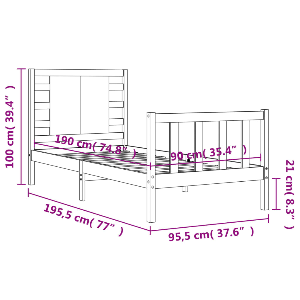 vidaXL Bedframe met hoofdbord massief hout wit