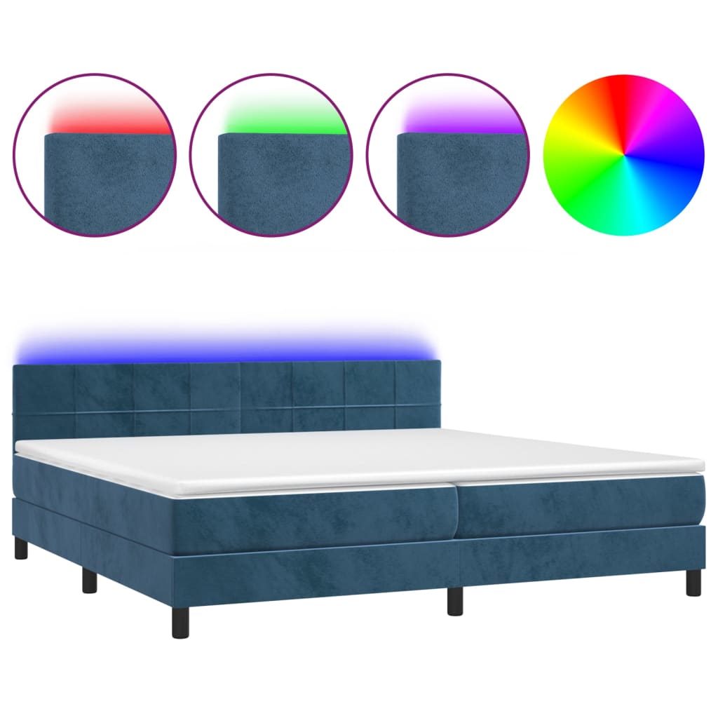 vidaXL Boxspring met matras en LED fluweel donkerblauw 200x200 cm