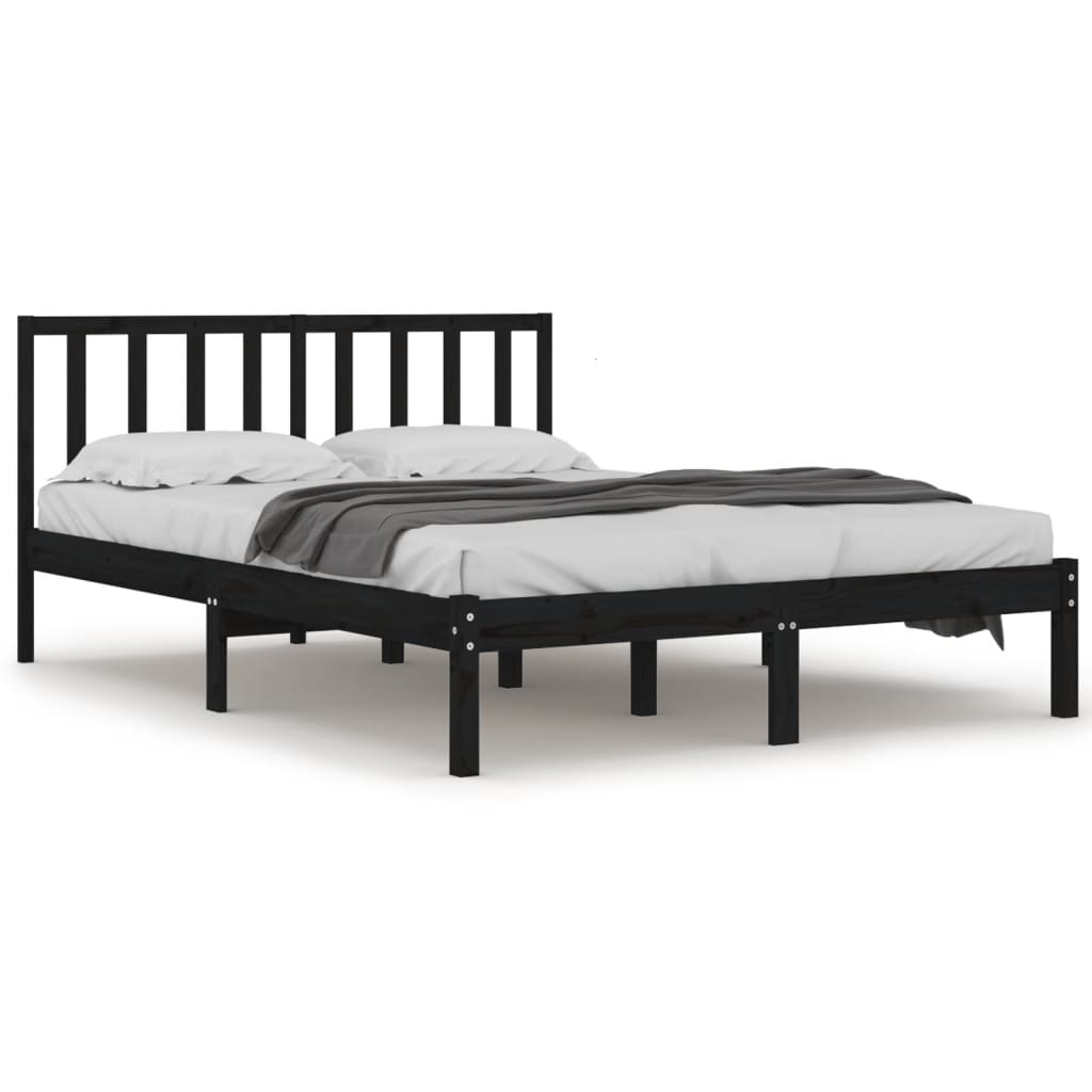 vidaXL Bedframe massief grenenhout zwart 135x190 cm