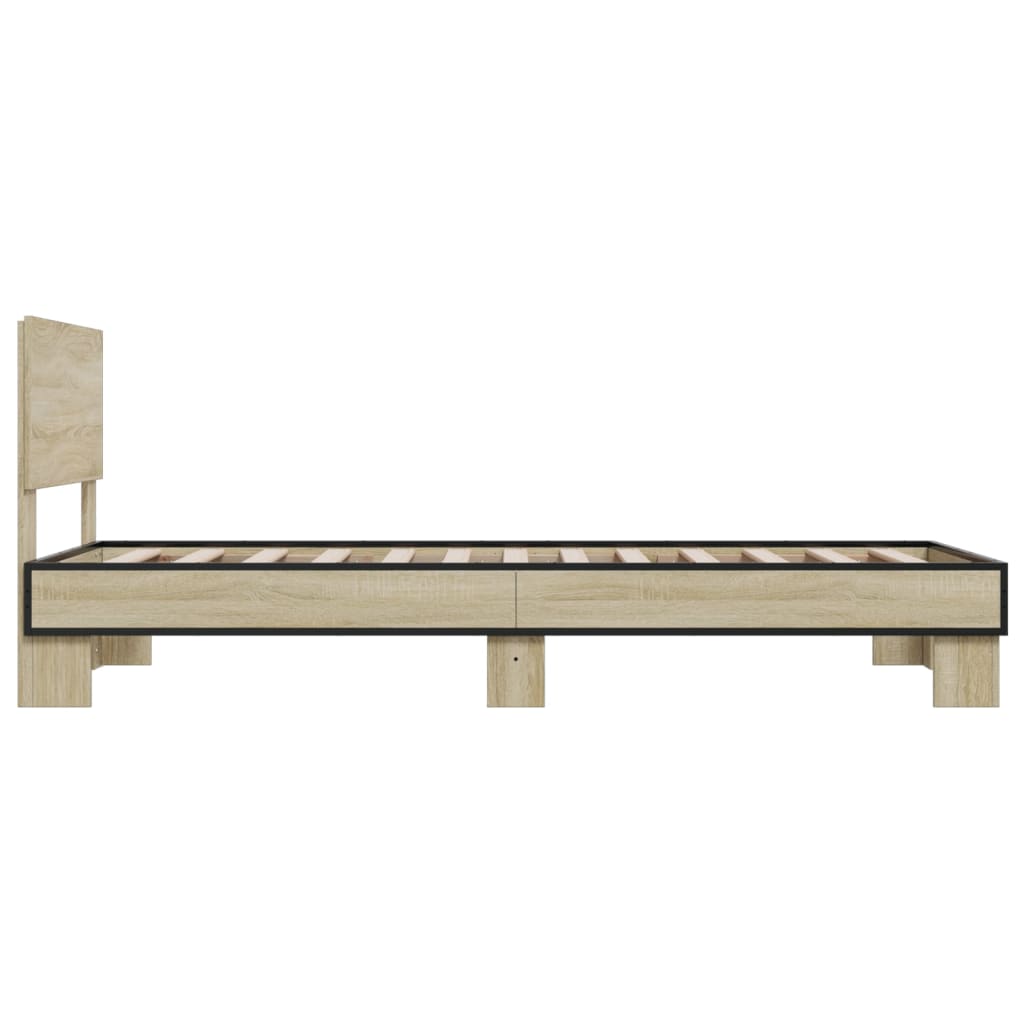 vidaXL Bedframe bewerkt hout en metaal sonoma eikenkleurig 75x190 cm