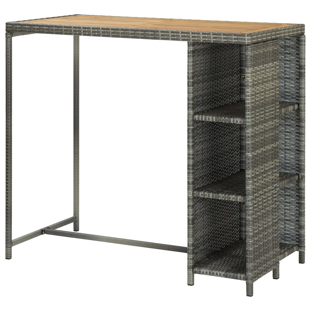 vidaXL Bartafel met opbergrek 120x60x110 cm poly rattan grijs