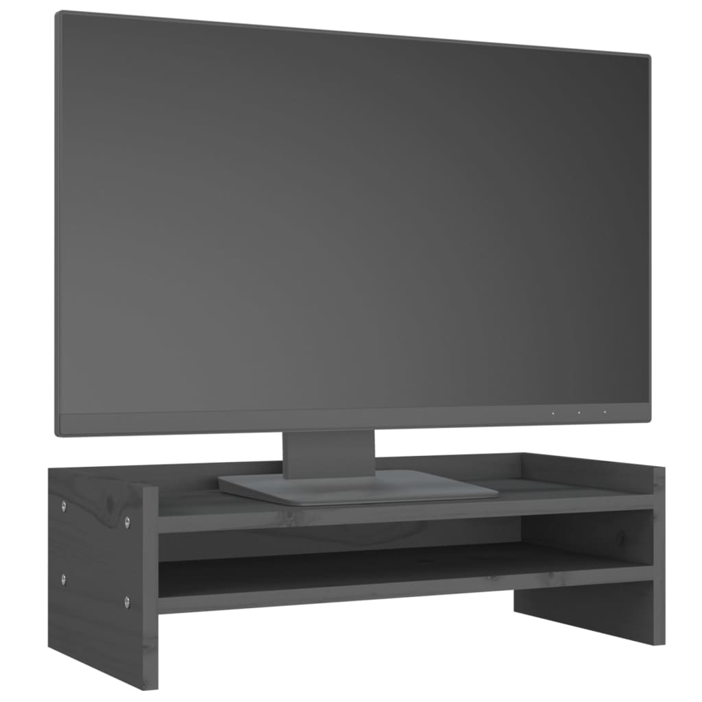 vidaXL Monitorstandaard 50x24x16 cm massief grenenhout grijs