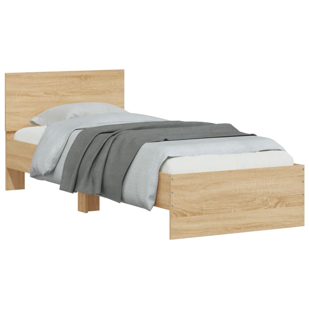 vidaXL Bedframe met hoofdeinde bewerkt hout sonoma eiken 100x200 cm