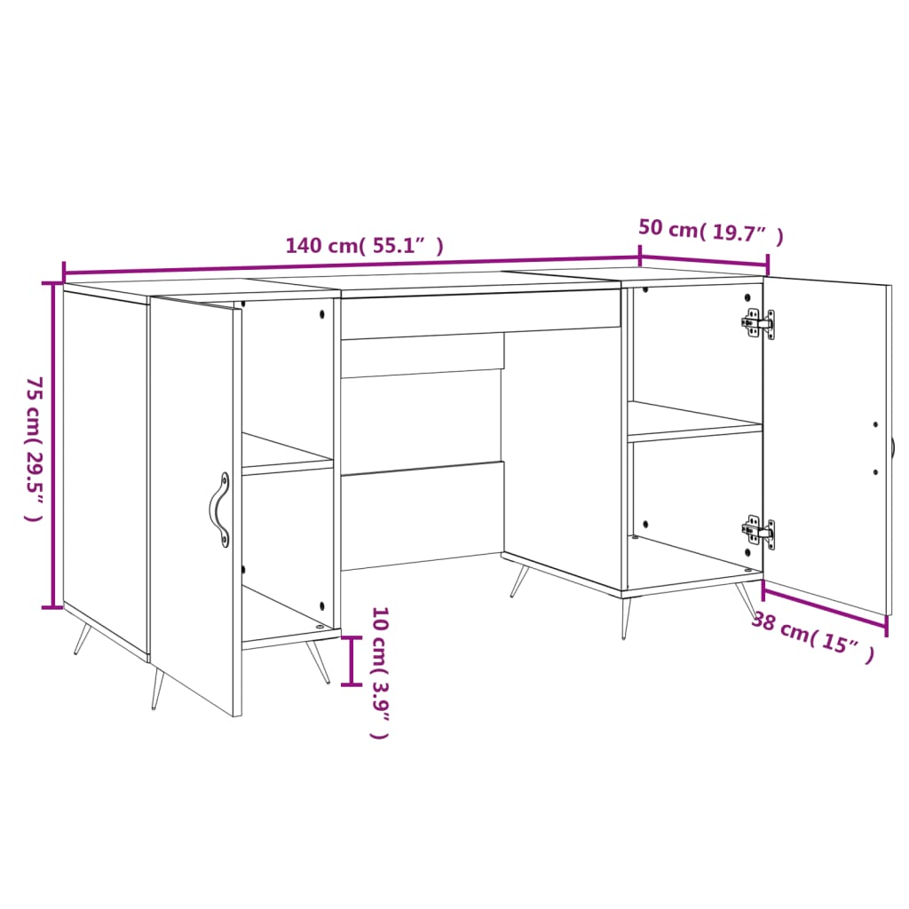 vidaXL Bureau 140x50x75 cm bewerkt hout wit