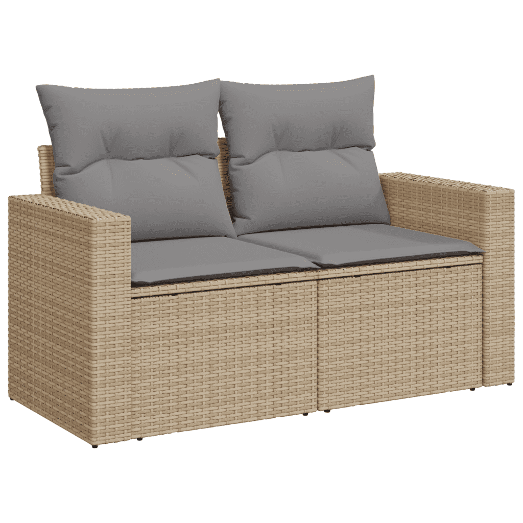 vidaXL 6-delige Loungeset met kussens poly rattan beige