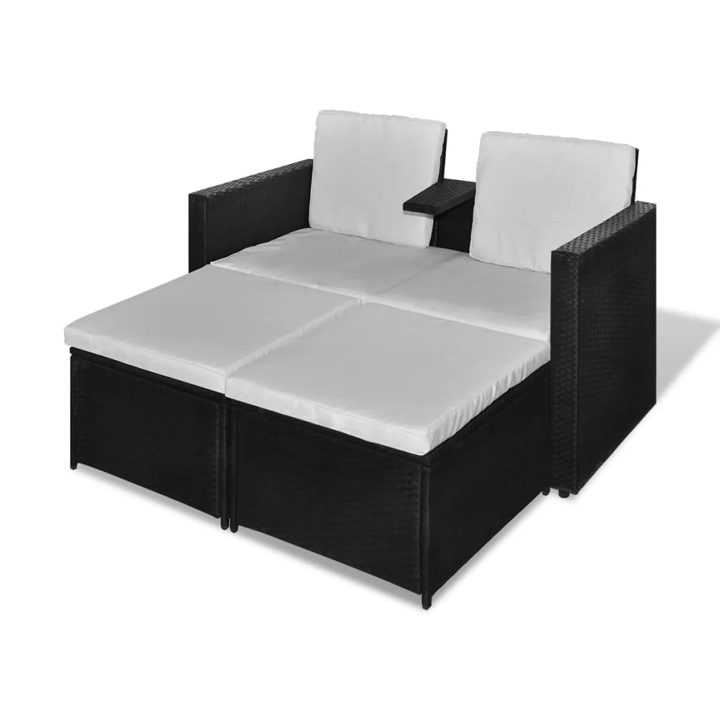 vidaXL 4-delige Loungeset met kussens poly rattan zwart