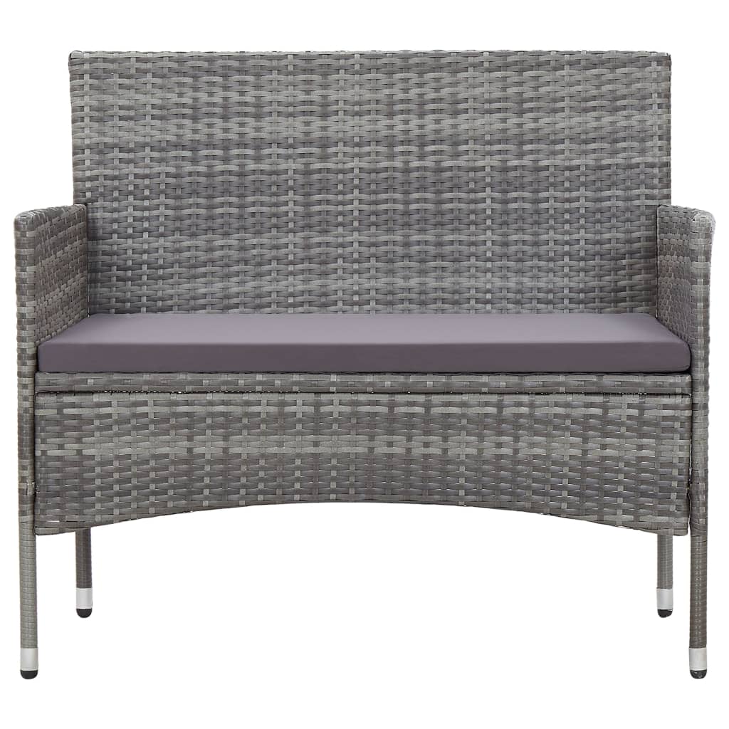 vidaXL 4-delige Loungeset met kussens poly rattan grijs