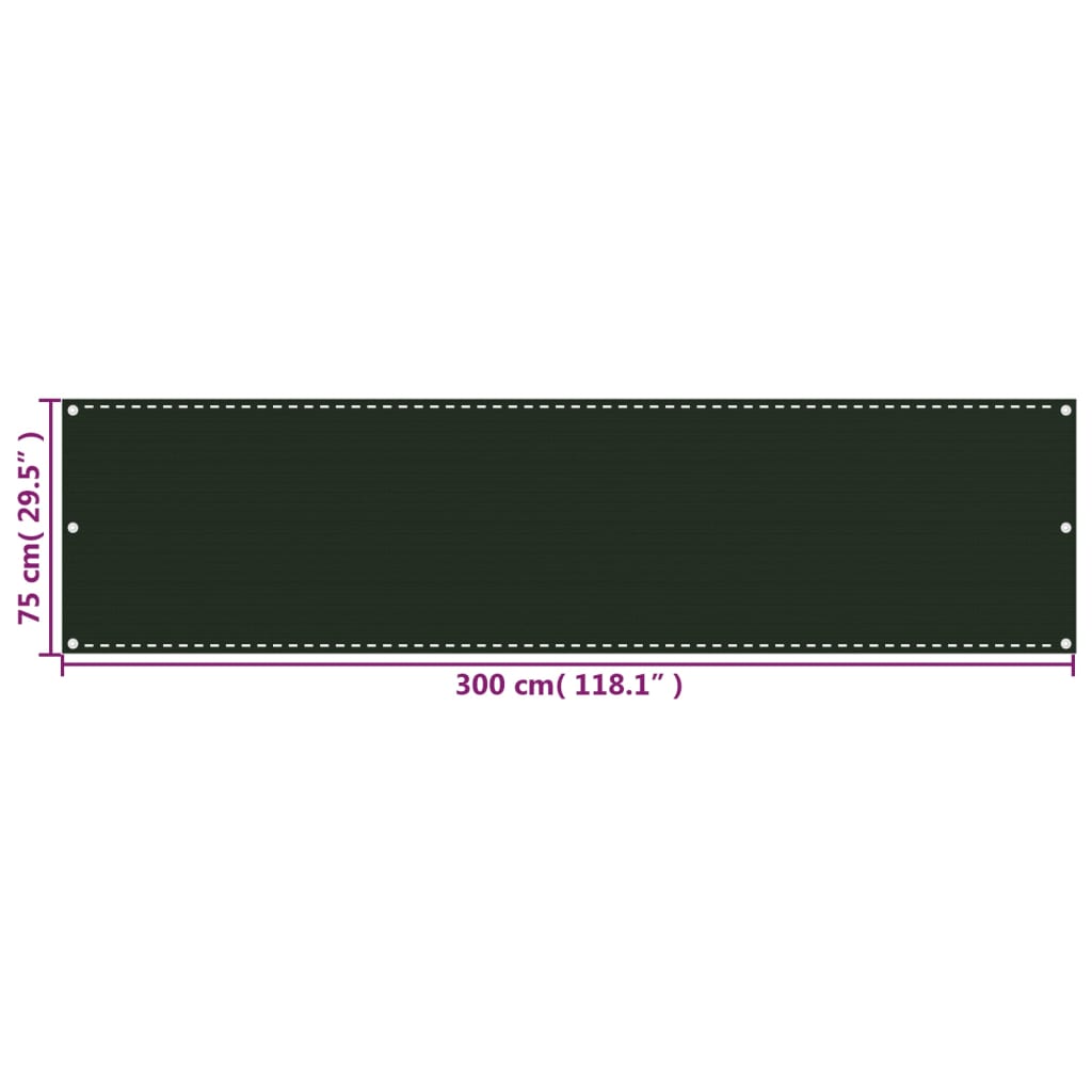 vidaXL Balkonscherm 75x300 cm HDPE donkergroen