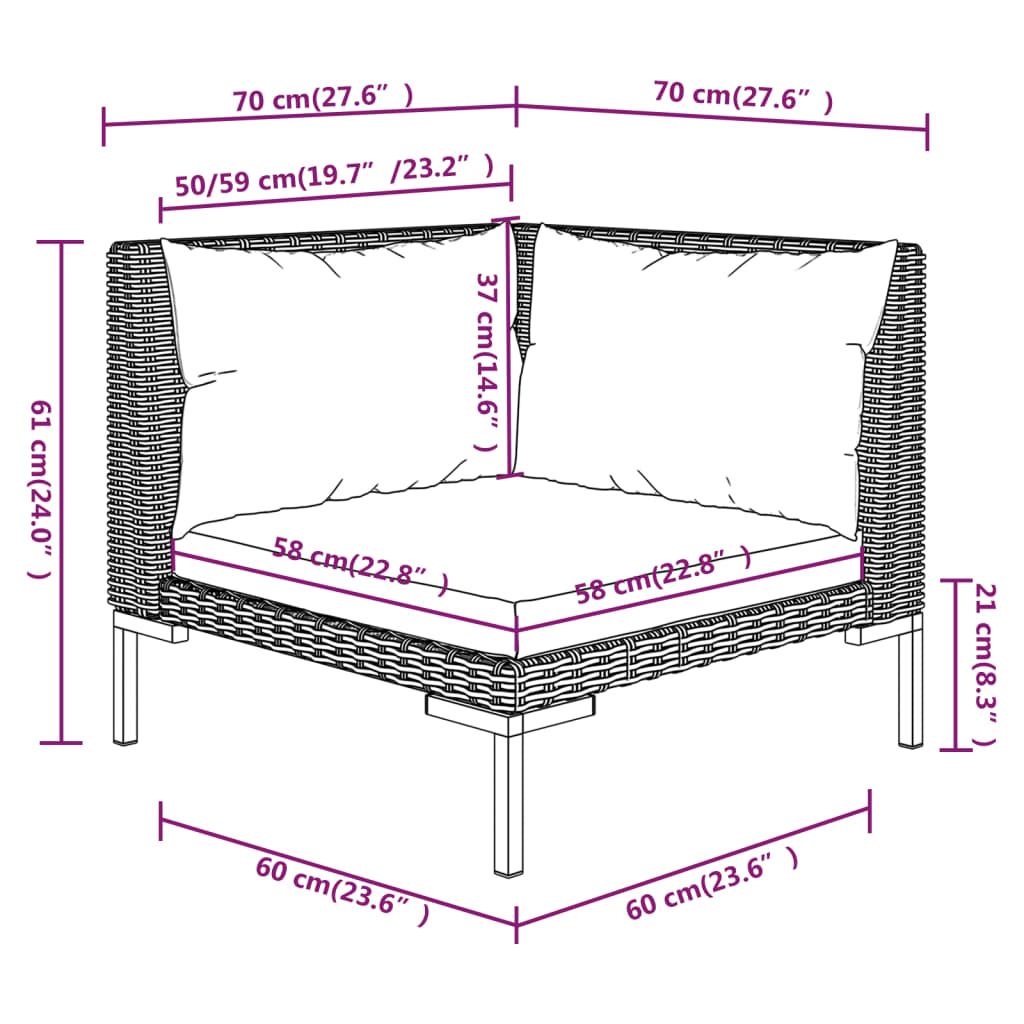 vidaXL 4-delige Loungeset met kussens poly rattan donkergrijs