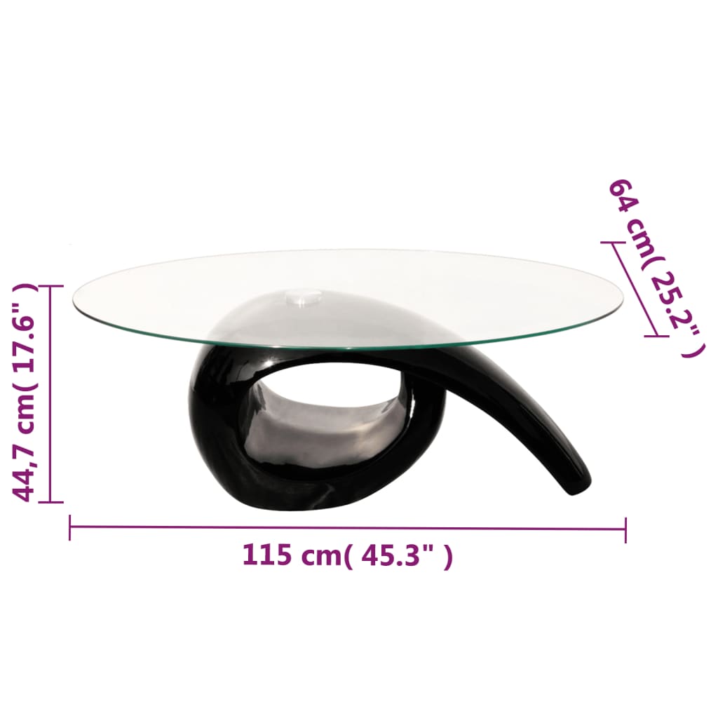 vidaXL Salontafel met ovaal glazen tafelblad hoogglans zwart