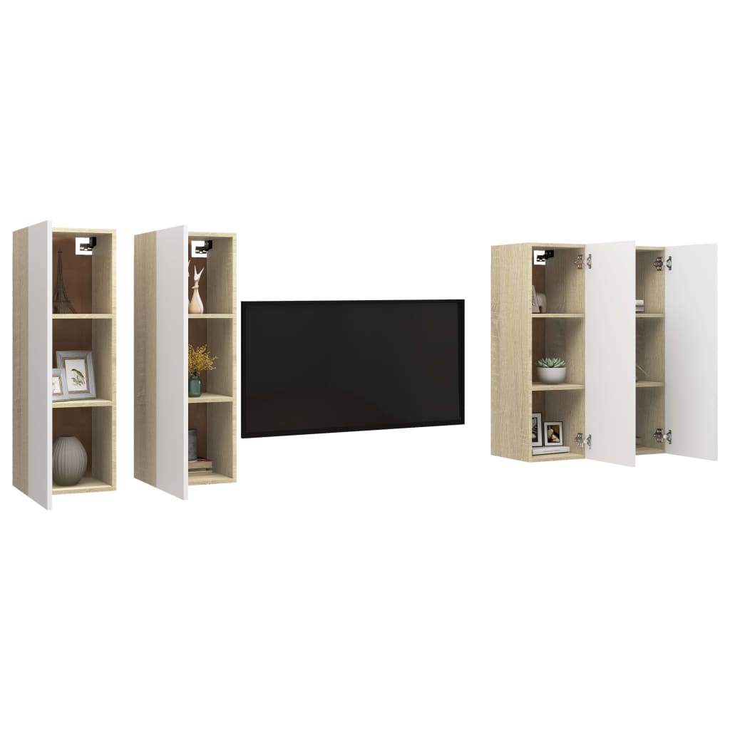 vidaXL Tv-meubelen 4st 30,5x30x90cm bewerkt hout wit sonoma eikenkleur
