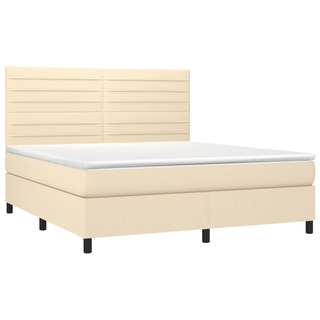 vidaXL Boxspring met matras en LED stof crèmekleurig 180x200 cm