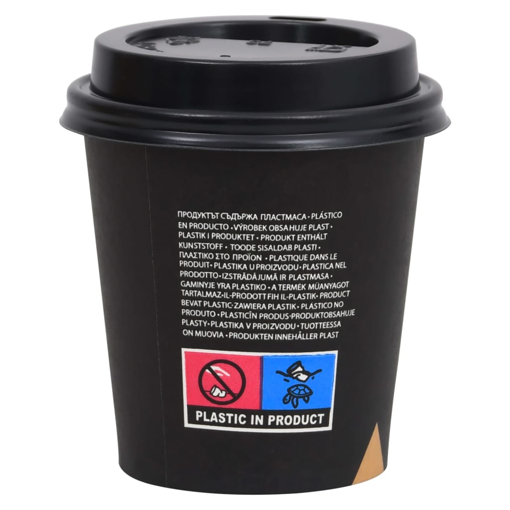 vidaXL 250 st Koffiebekers met deksels 200 ml papier zwart