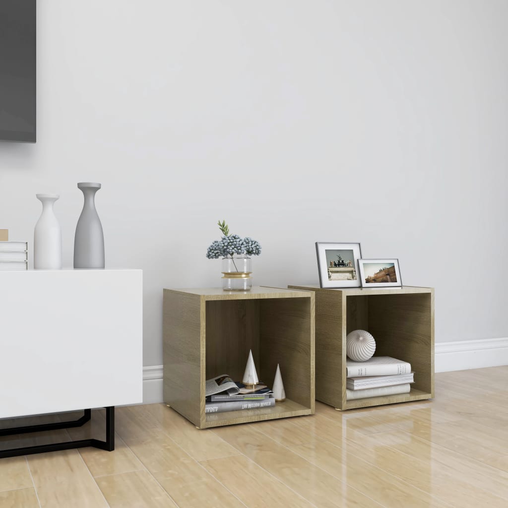 vidaXL Tv-meubelen 2 st 37x35x37 cm bewerkt hout wit sonoma eikenkleur