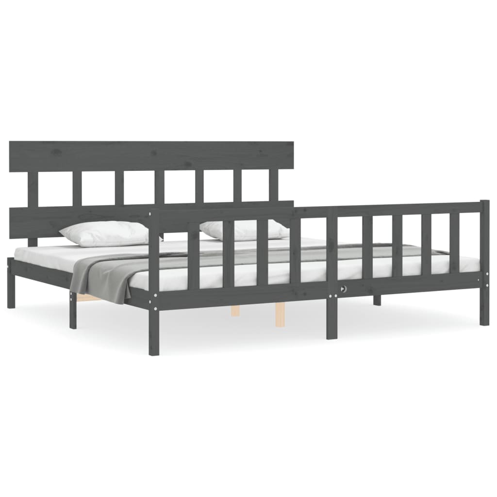 vidaXL Bedframe met hoofdbord massief hout grijs 200x200 cm