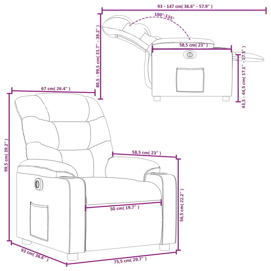 vidaXL Fauteuil elektrisch verstelbaar kunstleer crèmekleurig