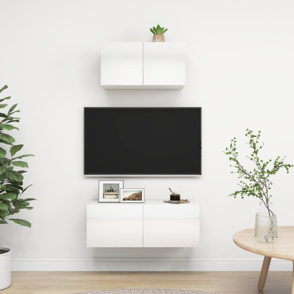 vidaXL 2-delige Tv-meubelset bewerkt hout hoogglans wit
