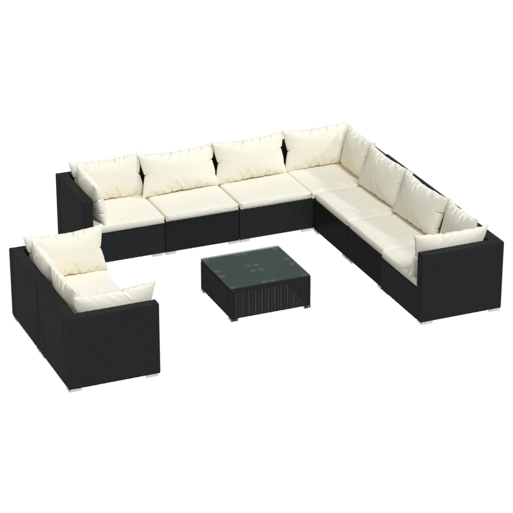 vidaXL 10-delige Loungeset met kussens poly rattan zwart