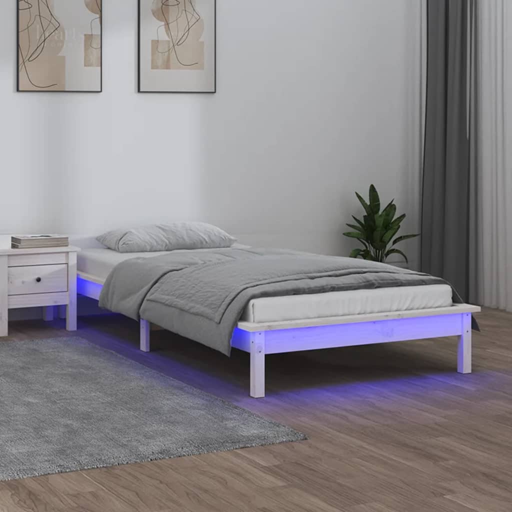 vidaXL Bedframe LED massief hout wit 75x190 cm 2FT6